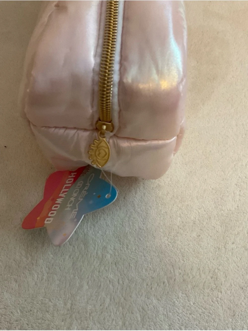 Iridescent Pink Quilted Cosmetic Bag with Star Accent